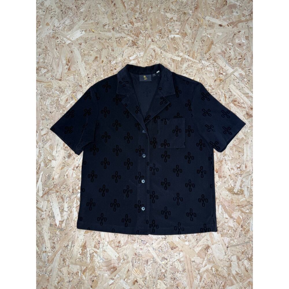 OVO Women’s Monogram Patterned Short-sleeve button-up Shirt Black Sz M